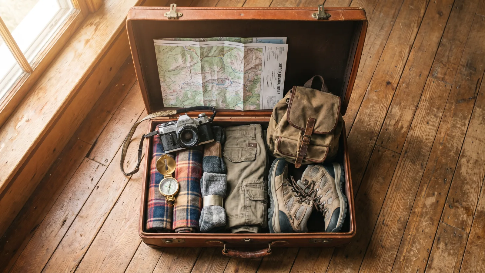 Valise prête pour un voyage nature