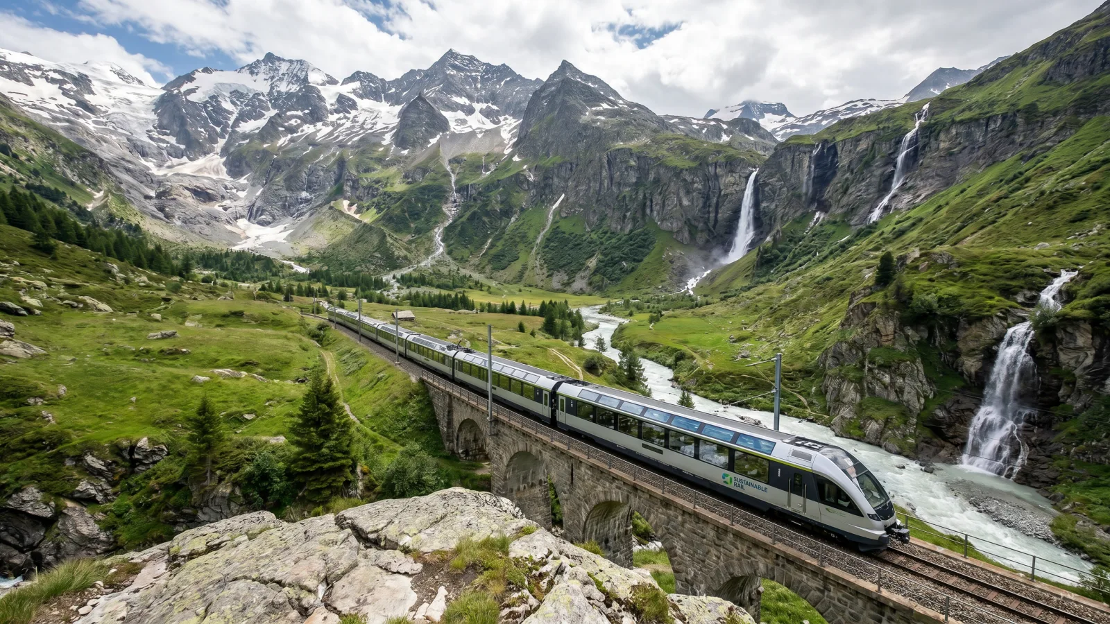 Train panoramique dans un paysage alpin européen