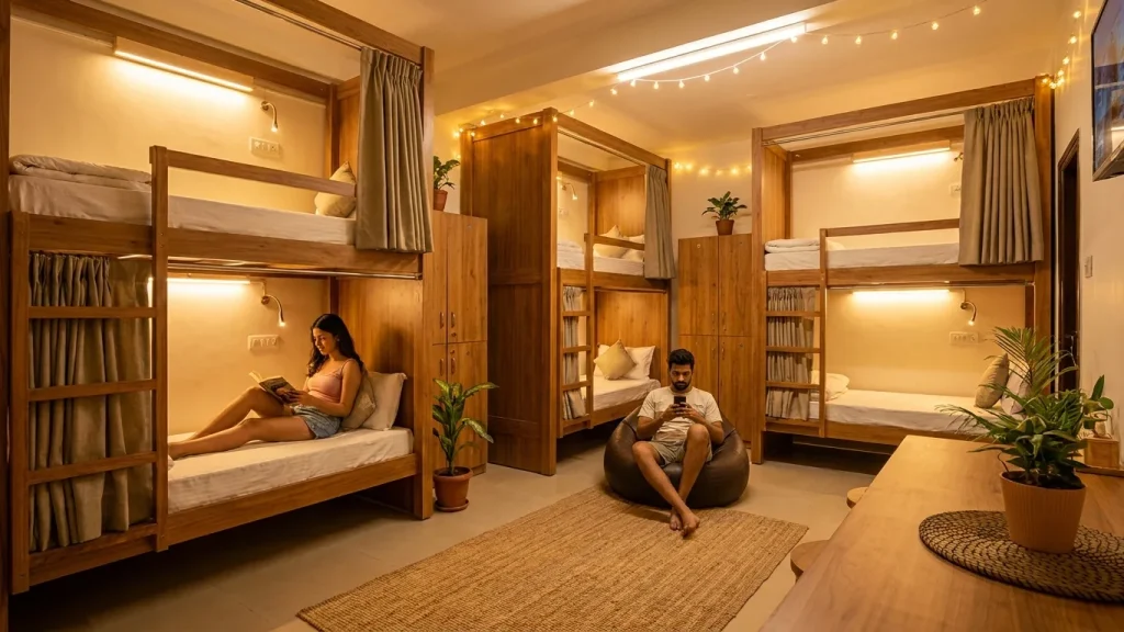 Dortoir moderne d’auberge de jeunesse avec lits superposés